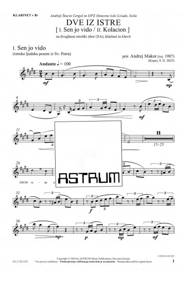 DVE IZ ISTRE [ I. Sen jo vido / II. Kolacion ] - Klarinet v B