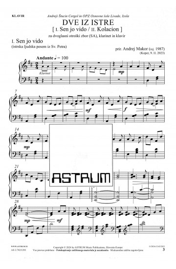 DVE IZ ISTRE [ I. Sen jo vido / II. Kolacion ] - Klavir