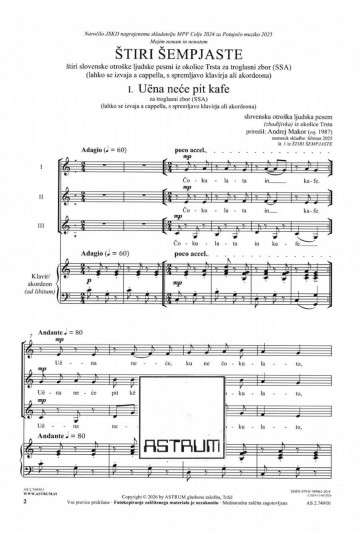 ŠTIRI ŠEMPJASTE [Zborovska partitura]