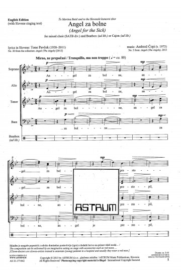 Angel za bolne (Angel for the Sick) - SATBdiv+Beatbox - angleška izdaja