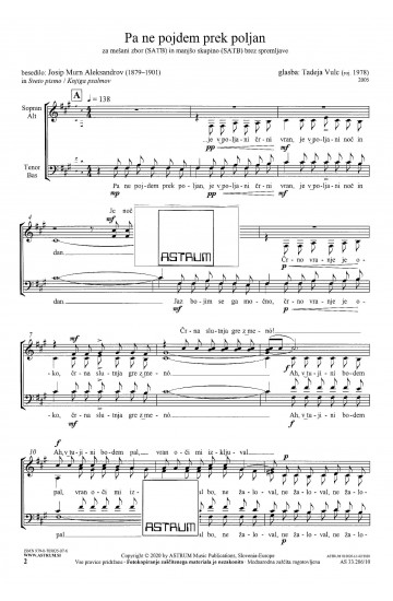 Pa ne pojdem prek poljan - SATB