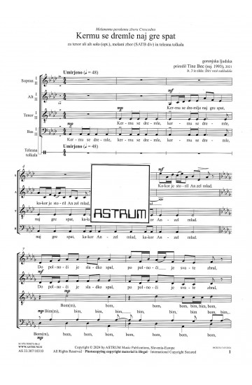 Kermu se dremle naj gre spat - T/A solo (opt.)+SATBdiv+telesna tolkala