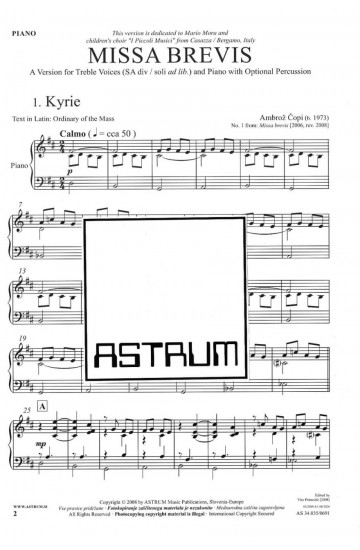 MISSA BREVIS (2008) - SAdiv (Klavir) - RAZLIČICA ZA KLAVIR / TOLKALA (FLAVTO)