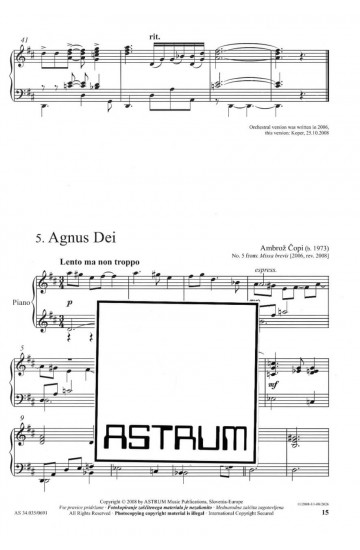 MISSA BREVIS (2008) - SAdiv (Klavir) - RAZLIČICA ZA KLAVIR / TOLKALA (FLAVTO)