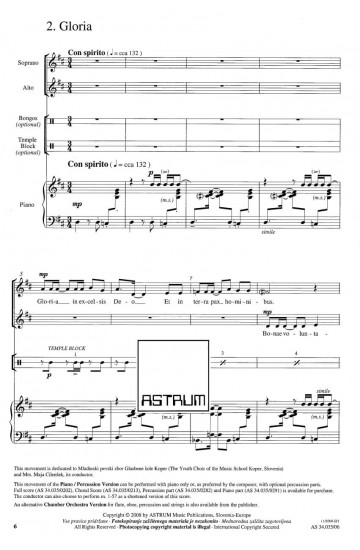 MISSA BREVIS (2008) - SAdiv (Partitura / Klavirski izvleček) - RAZLIČICA ZA KLAVIR / TOLKALA (FLAVTO)