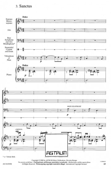 MISSA BREVIS (2008) - SAdiv (Partitura / Klavirski izvleček) - RAZLIČICA ZA KLAVIR / TOLKALA (FLAVTO)