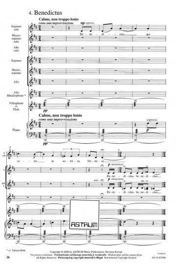 MISSA BREVIS (2008) - SAdiv (Partitura / Klavirski izvleček) - RAZLIČICA ZA KLAVIR / TOLKALA (FLAVTO)
