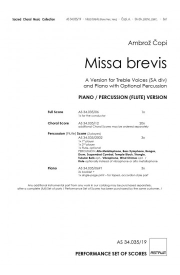 MISSA BREVIS (2008) - SAdiv (Komplet partitur za izvedbo) - RAZLIČICA ZA KLAVIR / TOLKALA (FLAVTO)