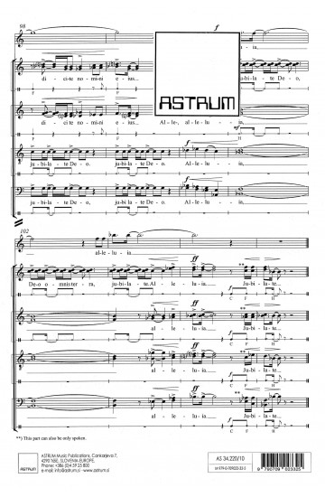 Jubilate Deo universa terra (SATBdiv) sopran solo, zbor SATBdiv, body percussion ad lib.