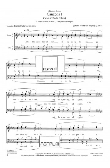 Canzona I (Vso srečo ti želim) - TTBB